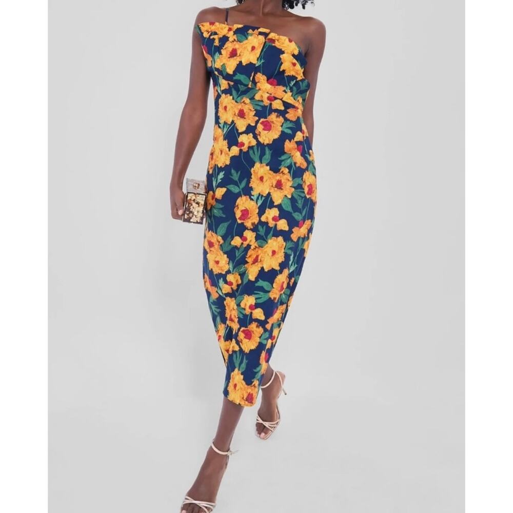 Tuckernuck Floral One-Shoulder Mini Dress - Yellow and Blue